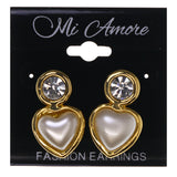 Heart -Dangle-Earrings Crystal Accents Gold-Tone & White #LQE3530