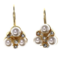 Gold-Tone & White Colored Metal Dangle-Earrings With Crystal Accents #LQE3531