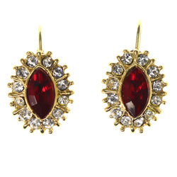 Gold-Tone & Red Colored Metal Dangle-Earrings With Crystal Accents #LQE3533