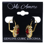 Gold-Tone & Red Colored Metal Dangle-Earrings With Crystal Accents #LQE3533