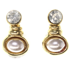 Gold-Tone & White Metal -Dangle-Earrings Crystal Accents #LQE3535