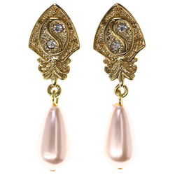 Gold-Tone & White Metal -Dangle-Earrings Crystal Accents #LQE3536