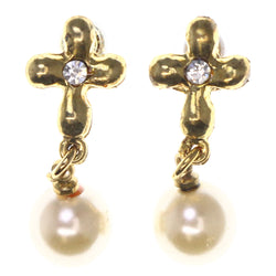 Cross -Dangle-Earrings Crystal Accents Gold-Tone & White #LQE3537
