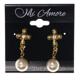 Cross -Dangle-Earrings Crystal Accents Gold-Tone & White #LQE3537