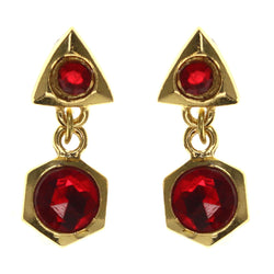Gold-Tone & Red Colored Metal Drop-Dangle-Earrings With Crystal Accents #LQE3542