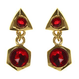 Gold-Tone & Red Colored Metal Drop-Dangle-Earrings With Crystal Accents #LQE3542