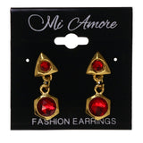 Gold-Tone & Red Colored Metal Drop-Dangle-Earrings With Crystal Accents #LQE3542