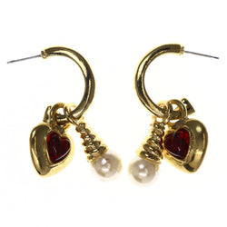 Heart Dangle-Earrings With Crystal Accents Gold-Tone & Red Colored #LQE3543