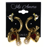 Heart Dangle-Earrings With Crystal Accents Gold-Tone & Red Colored #LQE3543