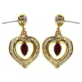 Heart Drop-Dangle-Earrings With Crystal Accents Gold-Tone & Red Colored #LQE3544