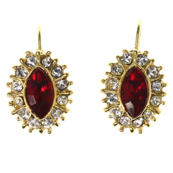 Gold-Tone & Red Colored Metal Dangle-Earrings With Crystal Accents #LQE3547