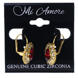 Gold-Tone & Red Colored Metal Dangle-Earrings With Crystal Accents #LQE3547