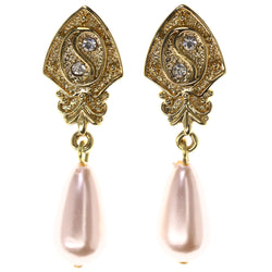 Gold-Tone & White Metal -Dangle-Earrings Crystal Accents #LQE3550