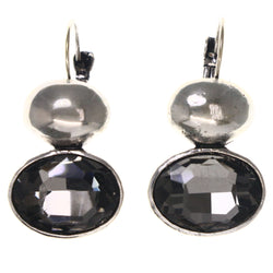 Silver-Tone & Black Colored Metal Dangle-Earrings With Crystal Accents #LQE3555