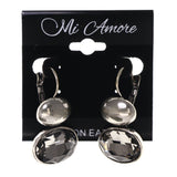 Silver-Tone & Black Colored Metal Dangle-Earrings With Crystal Accents #LQE3555