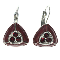 Red & Silver-Tone Colored Metal Dangle-Earrings With Crystal Accents #LQE3557