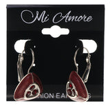 Red & Silver-Tone Colored Metal Dangle-Earrings With Crystal Accents #LQE3557