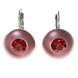 Red & Silver-Tone Colored Metal Dangle-Earrings With Crystal Accents #LQE3558