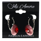 Red & Silver-Tone Colored Metal Dangle-Earrings With Crystal Accents #LQE3558