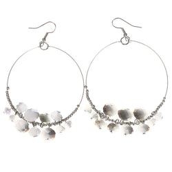 AB Finish Dangle-Earrings With Bead Accents Silver-Tone & Black Colored #LQE3563
