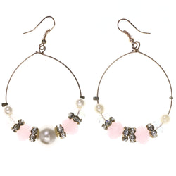 Gold-Tone & Pink Colored Metal Dangle-Earrings With Bead Accents #LQE3564