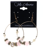 Gold-Tone & Pink Colored Metal Dangle-Earrings With Bead Accents #LQE3564