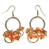 Gold-Tone & Orange Colored Metal Dangle-Earrings With Bead Accents #LQE3565