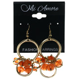 Gold-Tone & Orange Colored Metal Dangle-Earrings With Bead Accents #LQE3565