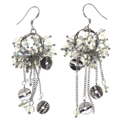 AB Finish Dangle-Earrings With Bead Accents Silver-Tone & Blue Colored #LQE3568