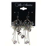 AB Finish Dangle-Earrings With Bead Accents Silver-Tone & Blue Colored #LQE3568