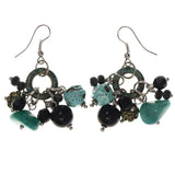 Blue & Silver-Tone Colored Metal Dangle-Earrings With Stone Accents #LQE3569