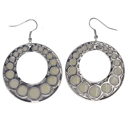 Silver-Tone & White Colored Metal Dangle-Earrings #LQE3572
