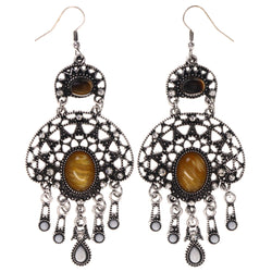 Silver-Tone & Yellow Colored Metal Dangle-Earrings With Crystal Accents #LQE3574