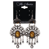 Silver-Tone & Yellow Colored Metal Dangle-Earrings With Crystal Accents #LQE3574