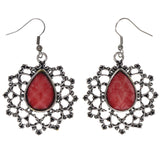 Filigree Dangle-Earrings With Stone Accents Silver-Tone & Pink Colored #LQE3578