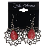 Filigree Dangle-Earrings With Stone Accents Silver-Tone & Pink Colored #LQE3578