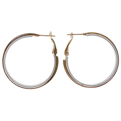 Gold-Tone & White Colored Metal Hoop-Earrings #LQE3582