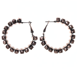 Bronze-Tone Metal Hoop-Earrings With Bead Accents #LQE3583