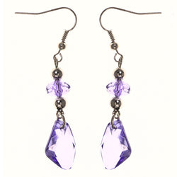 Purple & Silver-Tone Colored Metal Dangle-Earrings With Bead Accents #LQE3586