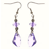 Purple & Silver-Tone Colored Metal Dangle-Earrings With Bead Accents #LQE3586