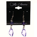 Purple & Silver-Tone Colored Metal Dangle-Earrings With Bead Accents #LQE3586