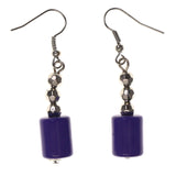 Purple & Silver-Tone Colored Metal Dangle-Earrings With Bead Accents #LQE3587