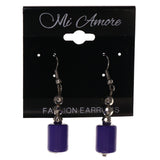 Purple & Silver-Tone Colored Metal Dangle-Earrings With Bead Accents #LQE3587