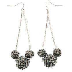 Silver-Tone & Black Colored Metal Dangle-Earrings With Crystal Accents