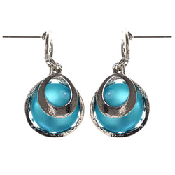 Blue & Silver-Tone Colored Metal Drop-Dangle-Earrings With Bead Accents #LQE3591
