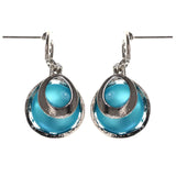 Blue & Silver-Tone Colored Metal Drop-Dangle-Earrings With Bead Accents #LQE3591