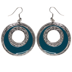Blue & Silver-Tone Colored Metal Dangle-Earrings #LQE3592