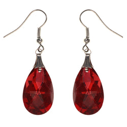 Red & Silver-Tone Colored Metal Dangle-Earrings With Crystal Accents #LQE3596