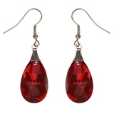 Red & Silver-Tone Colored Metal Dangle-Earrings With Crystal Accents #LQE3596