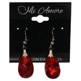 Red & Silver-Tone Colored Metal Dangle-Earrings With Crystal Accents #LQE3596